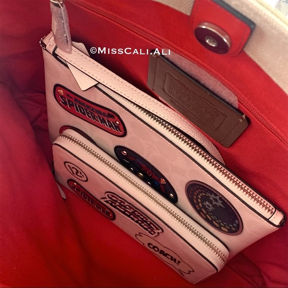 NWT COACH X MARVEL 2PC Spider-Man Tote Bag Gallery Pouch - Picture 7 of 16